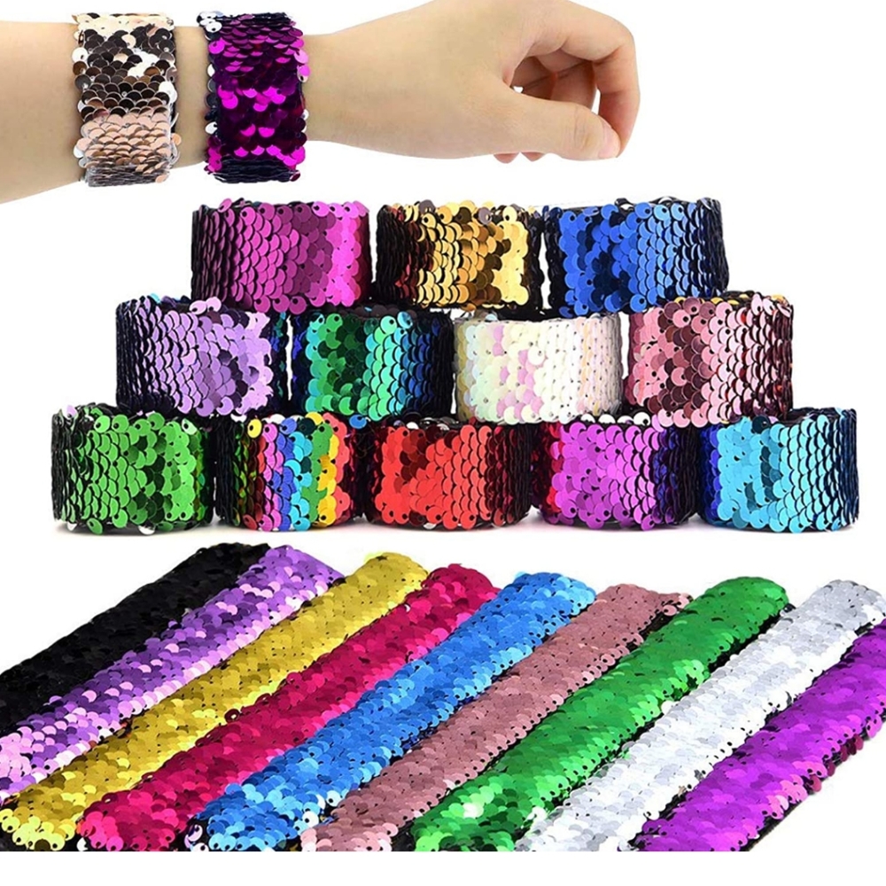 Five "Mermaid" Sequin Scale Slap Bracelets